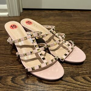 Nicole Miller Rockstar Studded Caged Block Heel Sandals